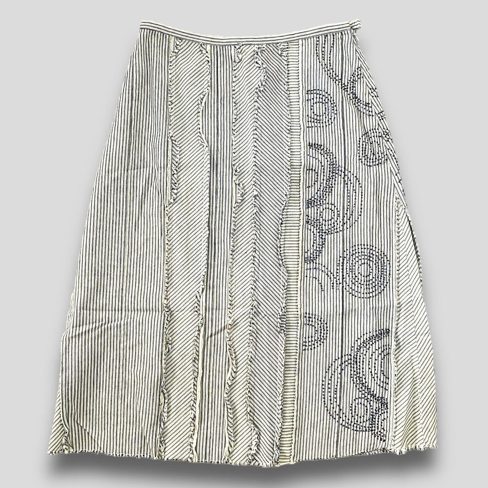 WHISTLER DISTRESSED BOHO Y2K RAW HEM STRIPE METALLIC BEADS BLUE CREAM 4 SMALL